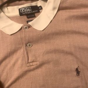 Men’s khaki and cream herringbone polo